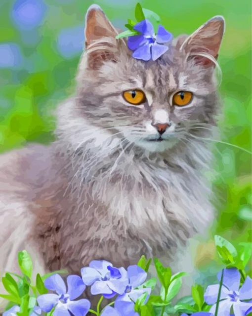 Cat And Flowers Paint By Numbers