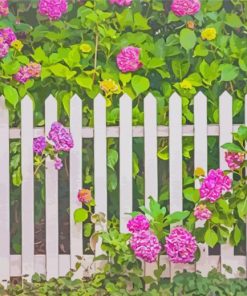 Flowers Floral White Picket Fence Paint By Numbers