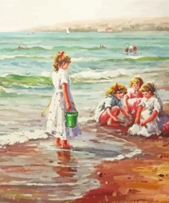 Girls Playing By The Sea Paint By Numbers