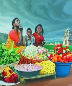 Indian Family Flower Seller Paint By Numbers