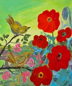 Red Poppies With Robin Paint By Numbers