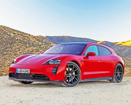 Red Porsche Taycan Paint By Numbers