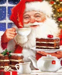 Santa Eating Christmas Cake Paint By Numbers