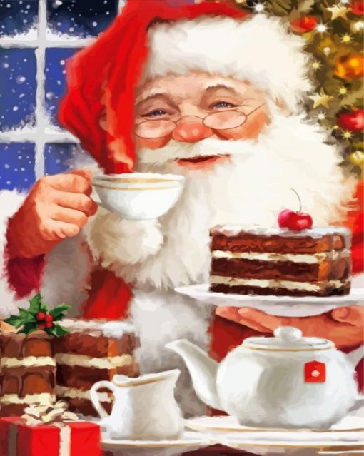 Santa Eating Christmas Cake Paint By Numbers