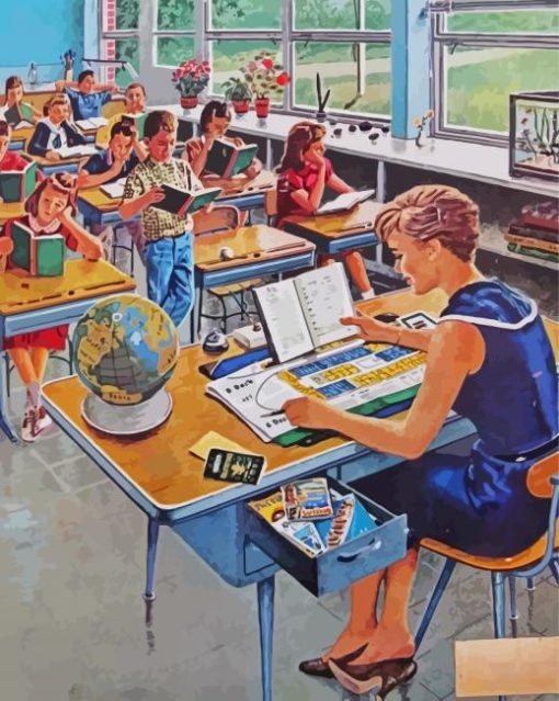 Students At School Classroom Paint By Numbers