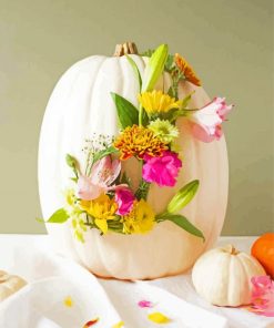 White Pumpkin And Flowers Paint By Numbers