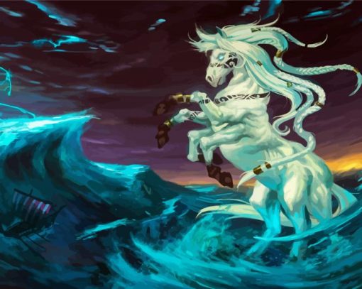 White Sleipnir Horse In Sea Paint By Numbers