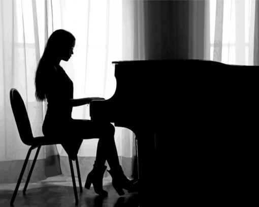 Woman Playing Piano Silhouette Paint By Numbers