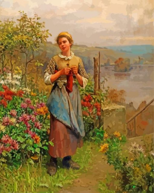 Young Woman Knitting Paint By Numbers