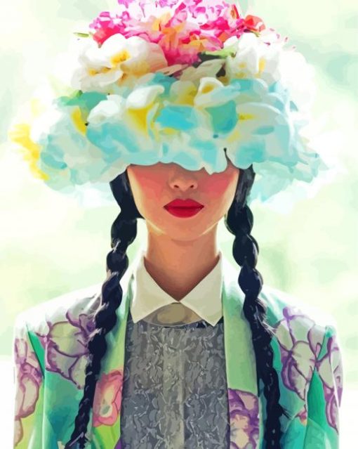 Aesthetic Woman With Flower Hat Paint By Numbers