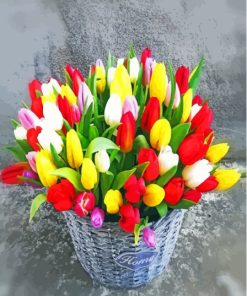 Basket Of Colorful Tulips Paint By Numbers