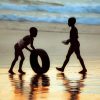 Beach Sunset With Children Playing Paint By Numbers