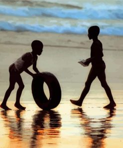 Beach Sunset With Children Playing Paint By Numbers