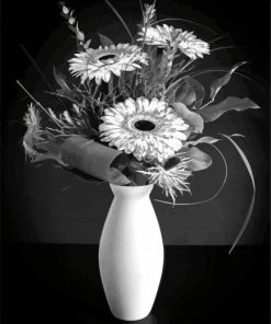 Black And White Daisy Vase Paint By Numbers