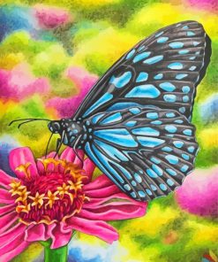 Blue Tiger Butterfly On Pink Flower Paint By Numbers