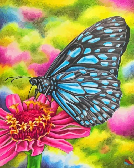 Blue Tiger Butterfly On Pink Flower Paint By Numbers