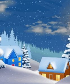 Christmas Snow Night Illustration Paint By Numbers