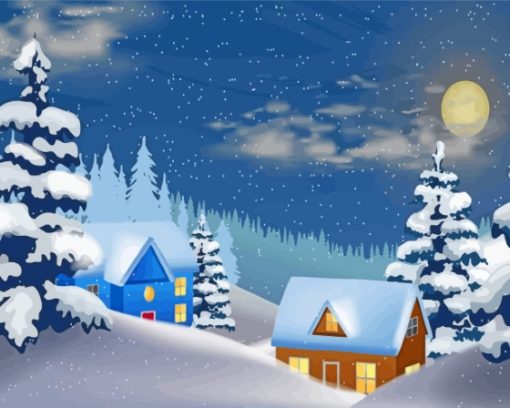 Christmas Snow Night Illustration Paint By Numbers