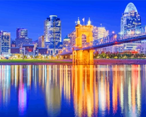 Cincinnati Bridge Water Reflection Paint By Numbers