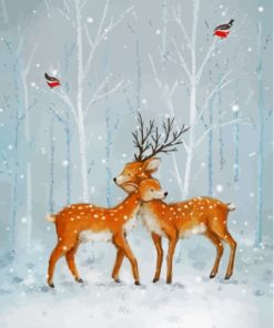 Deer Couple In Snow Paint By Numbers