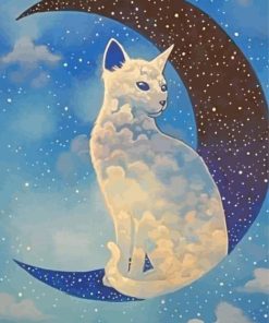 Fantasy White Cat On Moon Paint By Numbers