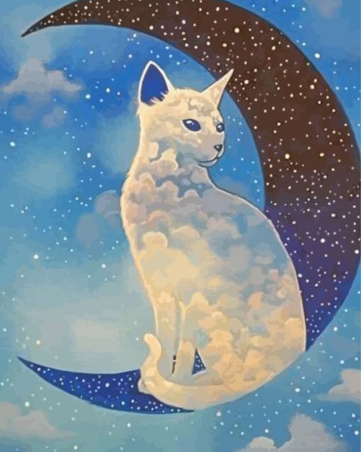 Fantasy White Cat On Moon Paint By Numbers