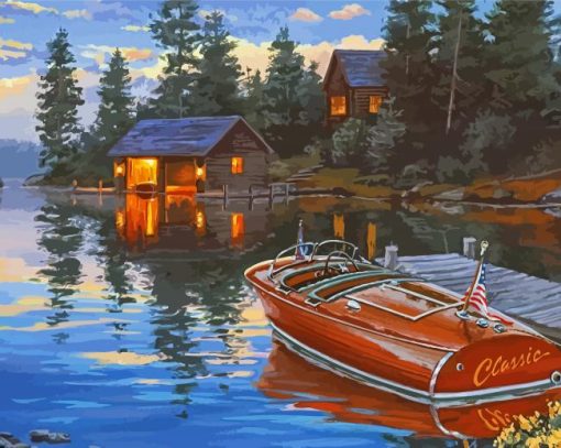 Lakeside Vintage Boat Paint By Numbers