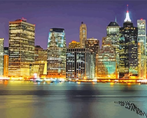 Manhattan Buildings By Night Paint By Numbers