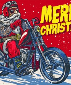 Merry Christmas Santa With Motorcycle Paint By Numbers