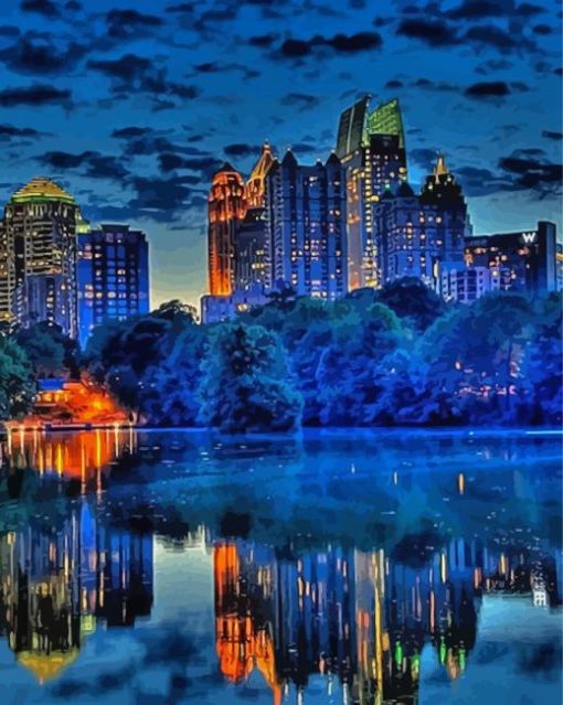 Midtown Atlanta Water Reflection Paint By Numbers