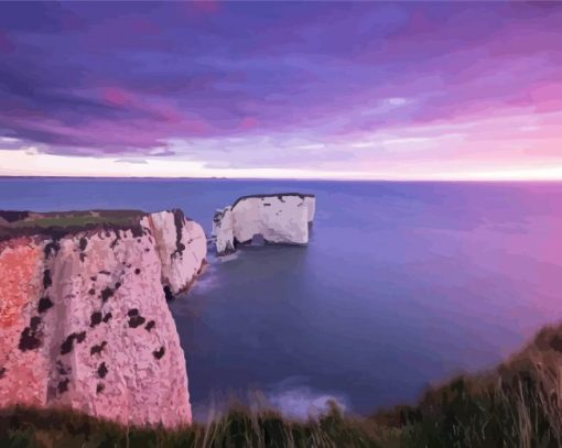 Old Harry Rocks With Pink Sunset Paint By Numbers