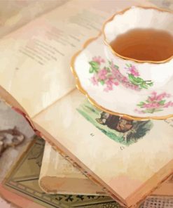 Old Vintage Books With Tea Cup Paint By Numbers