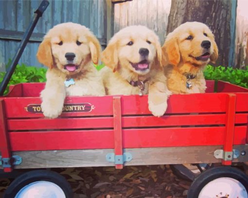 Puppies In Wagon Paint By Numbers