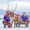 Reindeer People In Snow Paint By Numbers