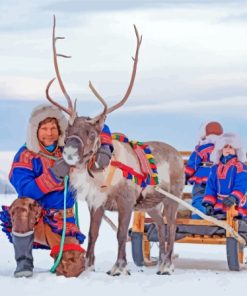 Reindeer People In Snow Paint By Numbers