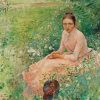 Retro Woman Sitting On Grass With Flowers Paint By Numbers