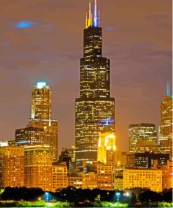 Sears Tower Chicago At Night Paint By Numbers