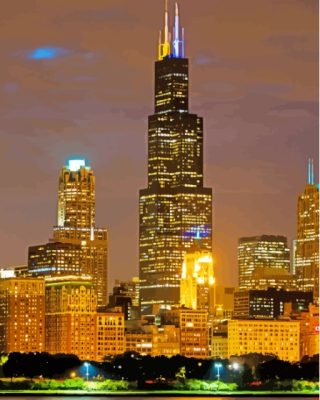 Sears Tower Chicago At Night Paint By Numbers