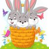 Three Bunnies Cartoon In Basket Paint By Numbers