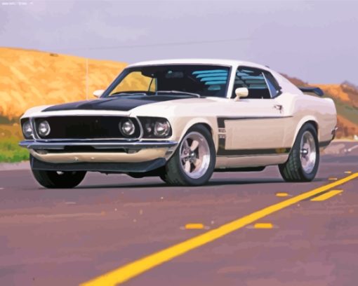 White 1969 Ford Mustang Fastback Paint By Numbers