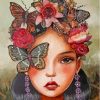 Woman Portrait With Whimsical Butterflies And Flowers Paint By Numbers