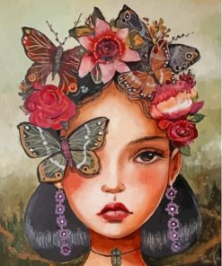 Woman Portrait With Whimsical Butterflies And Flowers Paint By Numbers