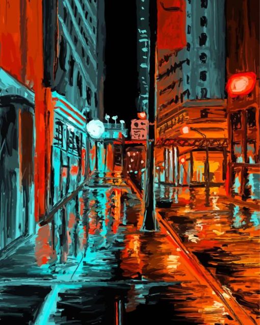 Abstract Rainy City At Night Paint By Numbers