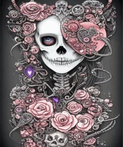 Abstract Pink Skull Lady Paint By Numbers