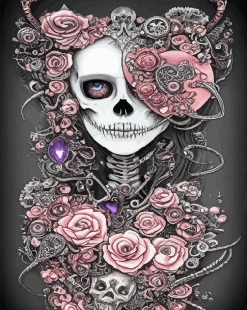 Abstract Pink Skull Lady Paint By Numbers