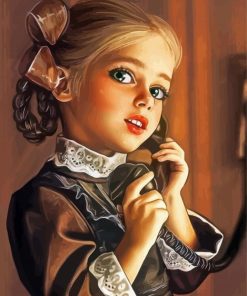 Adorable Girl Talking On The Phone Paint By Numbers