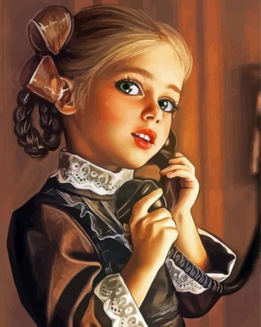 Adorable Girl Talking On The Phone Paint By Numbers