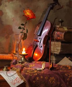 Aesthetic Still Life With Roses And Violin Paint By Numbers