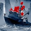 Black And White Boat With Red Balloons Paint By Numbers