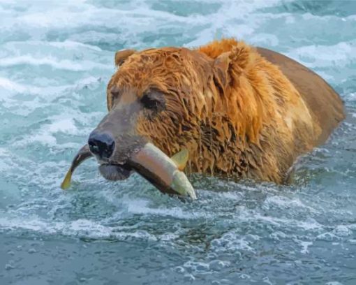 Animal Bear Fishing Paint By Numbers